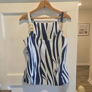Navy and White Zebra Print Tank Top